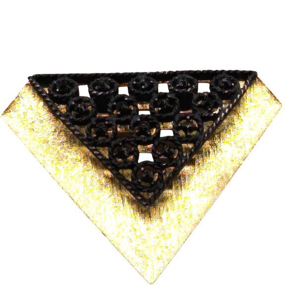 Hattie Carnegie Diamond Shaped Gold Plated Brooch Vintage Pin with Japanned Blac - Picture 2 of 6